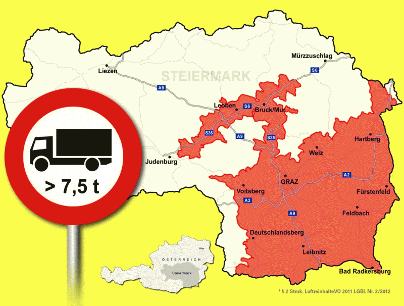 obr. 6 - orientační mapa nízkoemisní zóny – střední a dolní část Štýrska